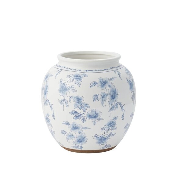 8"‎ Blue Floral Round Ceramic Vase - My Texas House - Picture 1 of 8